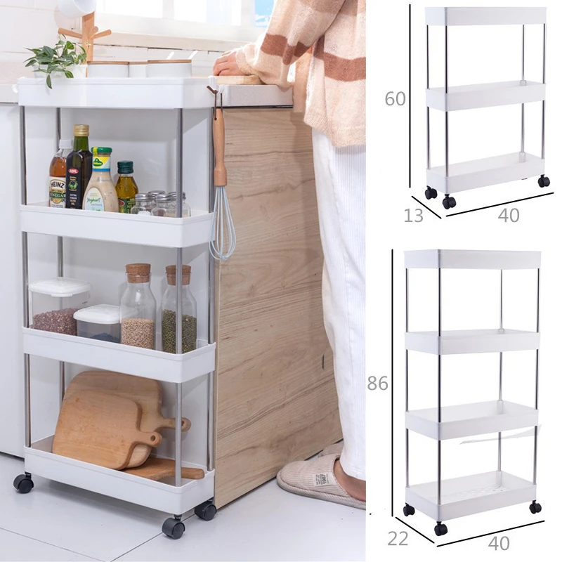 

4 Tier Slim Storage Cart Mobile Shelving Organizer Slide Out Storage Rolling Utility Cart Tower Rack for Kitchen Bathroom Laundr