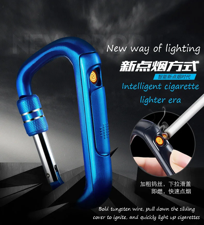 Креативная зажигалка с перезаряжаемым сердечником наружная карабином для