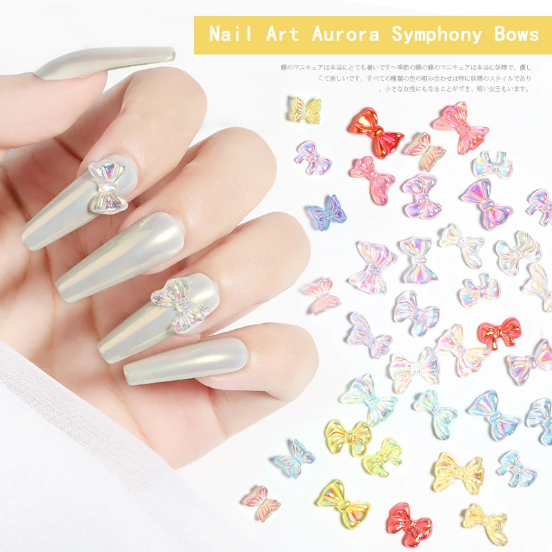 

5pcs 3D Aurora Butterfly Nail Ornaments Resin Japanese Bow Mixed Shiny Multicolor Butterflies DIY Nail Art Jewelry Accessories