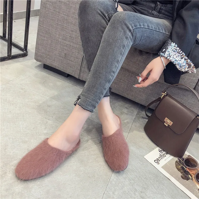 Слипоны из меха норки женские Зимние удобные мокасины лоферы с закрытым носком