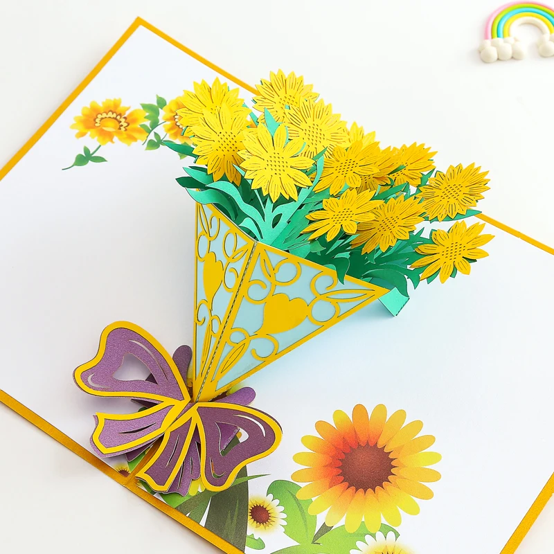 

1pcs Korean Creative 3D High-End Flowers Birthday Greeting Card Handmade Three-Dimensional Christmas Thanksgiving Message