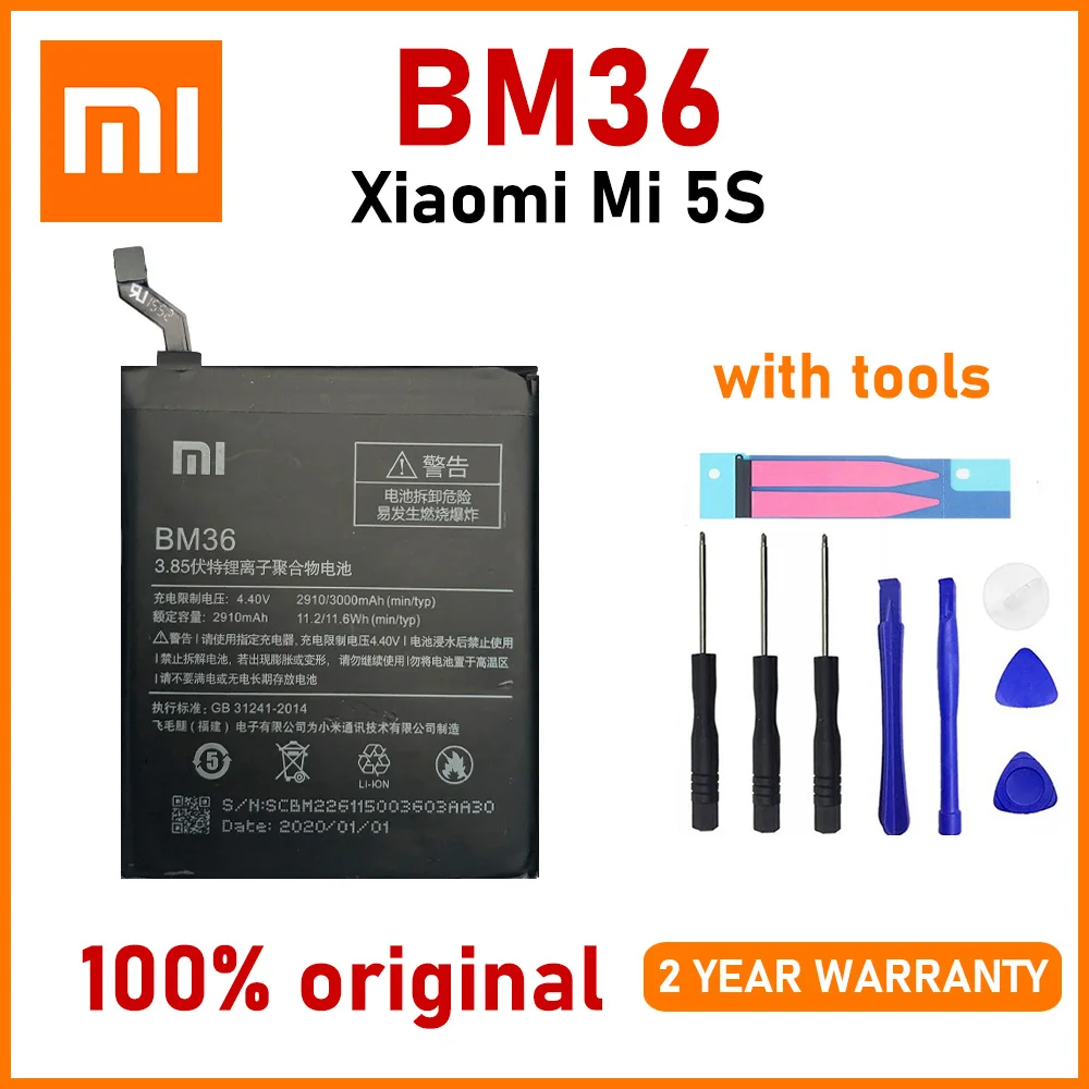 

100% Original 3200mAh BM36 Phone Battery for Xiaomi Mi 5S MI5S Mobile Phone High quality Battery With tools+Tracking number