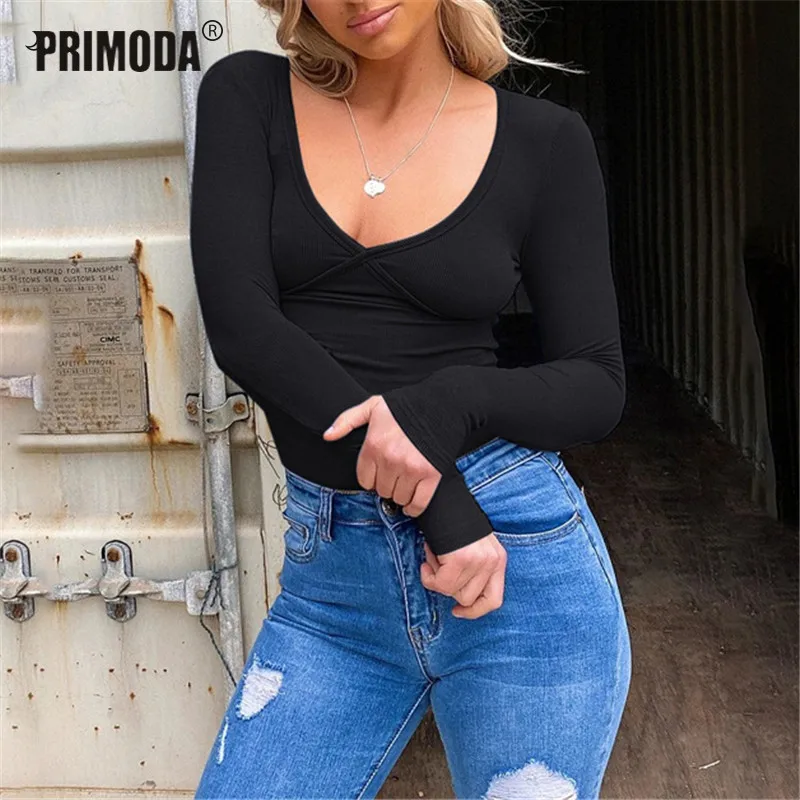 Обтягивающее облегающее боди Женское черного и белого цвета с v образным вырезом