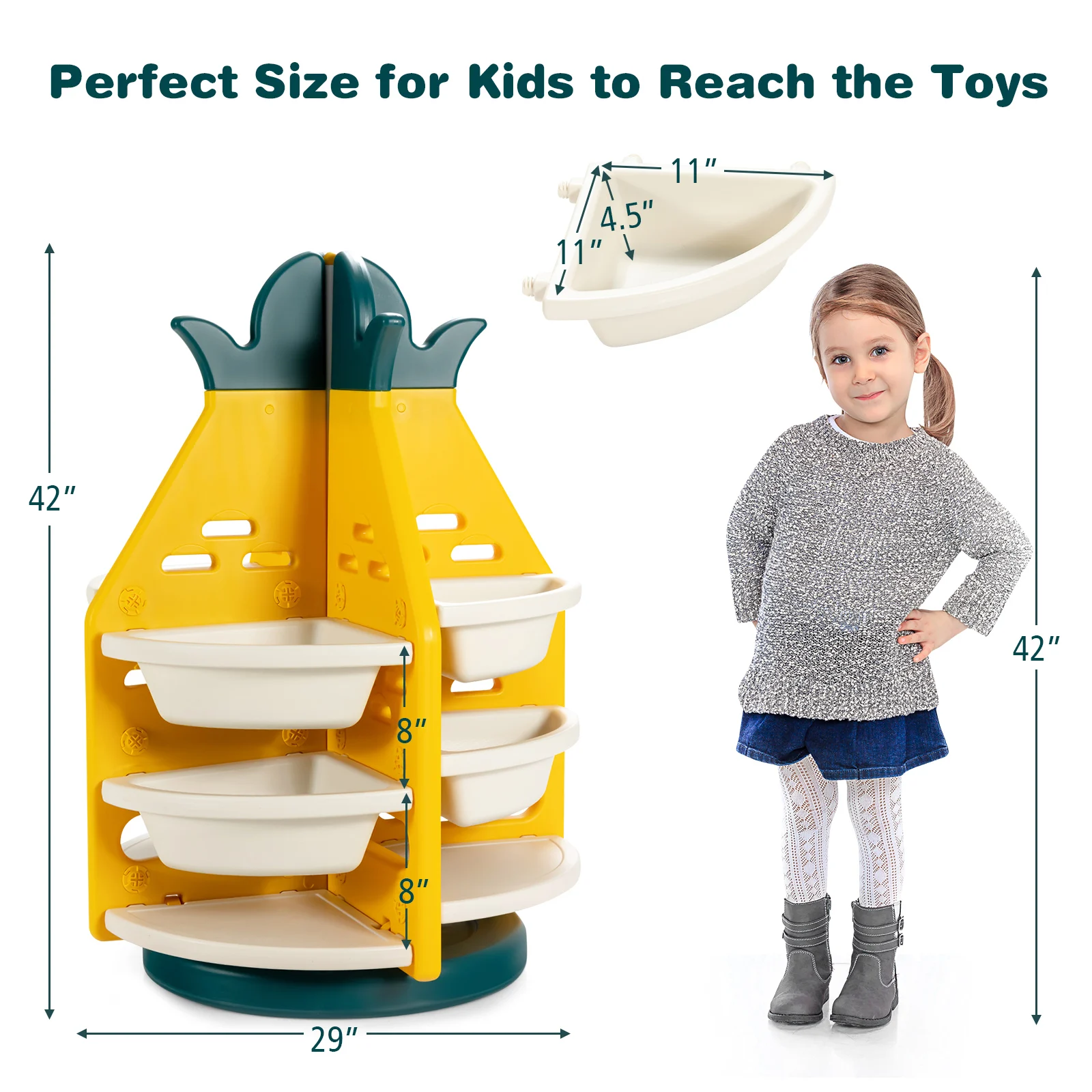 

Honeyjoy Kids Toy Storage Organizer 360Revolving Pineapple Shelf w/Plastic Bins TP10003