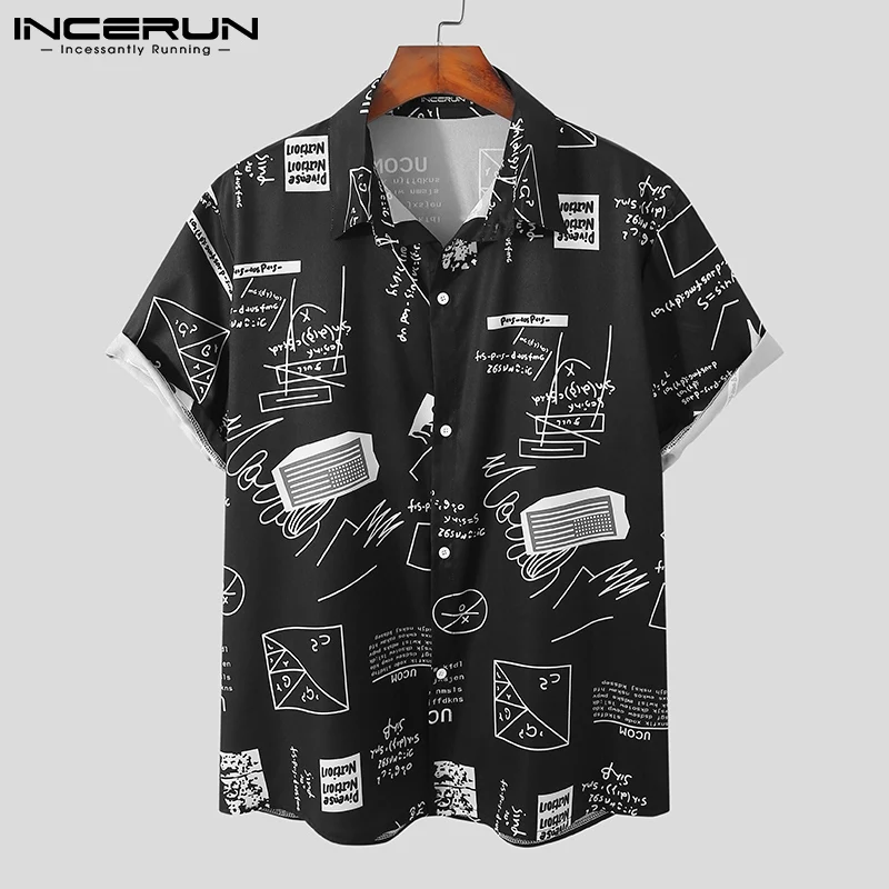 

Short Sleeve Turn Down Collar Blouse INCERUN Men Leisure Printing Shirts 2021 Summer Man Casual Button Chemise Streetwear S-3XL