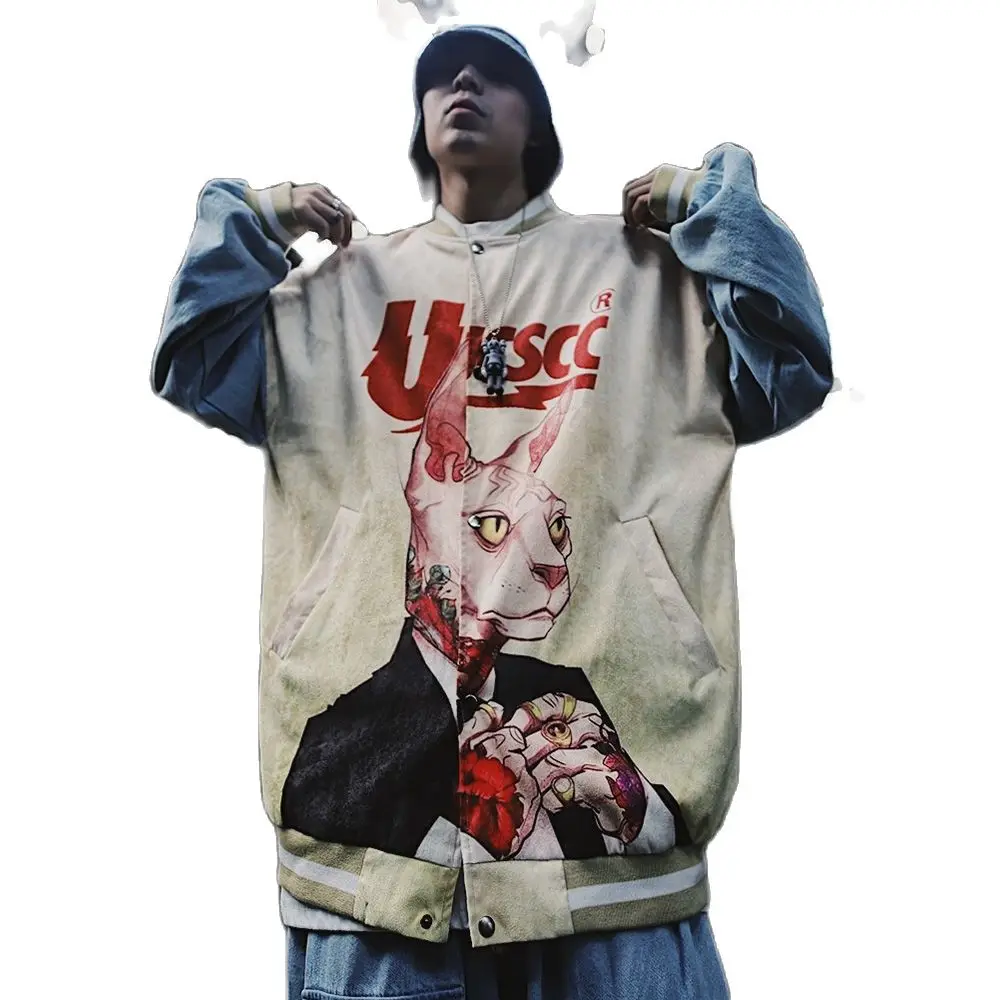 

Куртка мужская оверсайз в стиле хип-хоп, Повседневная Свободная бейсбольная форма с принтом, модная куртка-бомбер, весна 2021