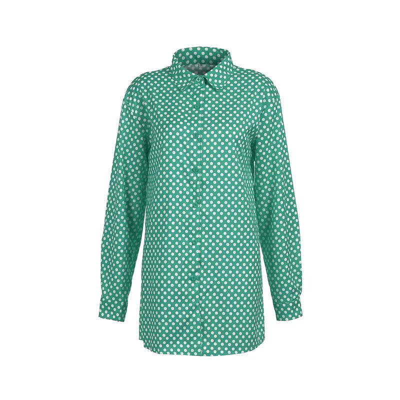 Женская блузка в горошек с длинным рукавом и V-образным вырезом | одежда