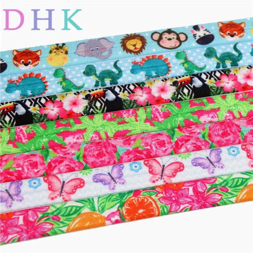 DHK 5/8 ''5 ярдов Животное Динозавр цветок печатных складные эластичные враг повязка на голову головной убор ободок DIY украшения E531