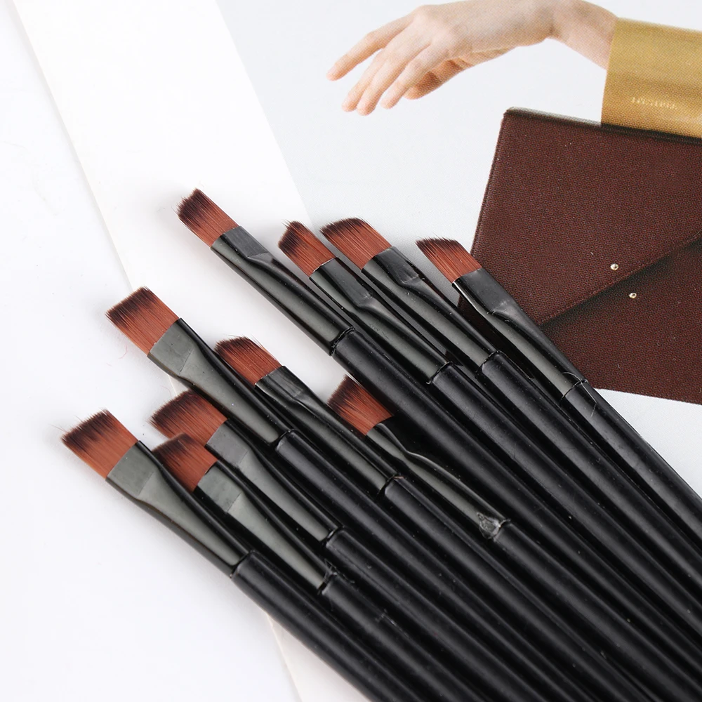 

10Pcs Synthetic Bristles Eyebrow Brush Professional Eyebrow Makeup Outline Angled Eye Brow Brushes Beauty Make Up Brushes Black