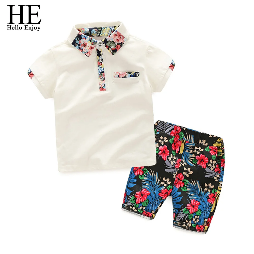 LL312 white HE Hello Enjoy/Летняя одежда для мальчиков детская одежда с героями мультфильмов футболка с короткими рукавами и принтом+ шорты, костюм пляжная одежда - Цвет: LL312 white