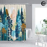 modern bathtub curtain printed nordic forest landscape waterproof shower curtain liner polyester home decor