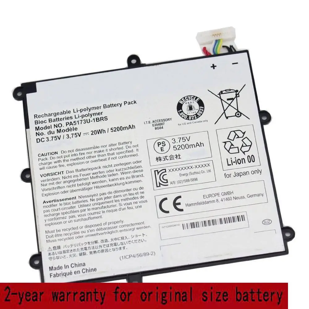 

.75V 20Wh PA5173U-1BRS Laptop Battery for Toshiba Encore 8" WT8-A 102 VT484 PA5173U-1BRS 1ICP4/56/89/2 Tablet