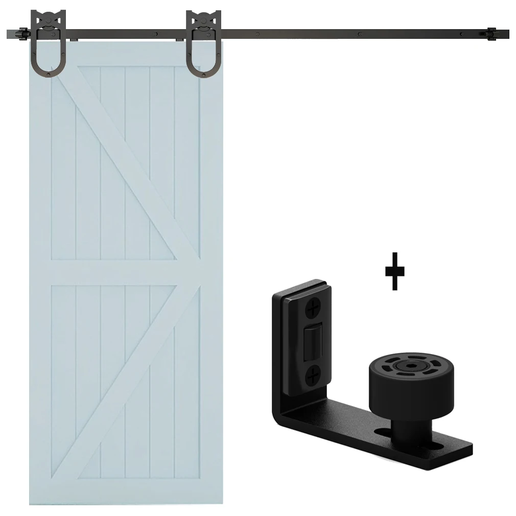 

4FT-6.6FT Sliding Barn Door Hardware Kit 122cm-203cm Rail System Industrial Track Horseshoe Roller Hanger Adjustable Floor Guide