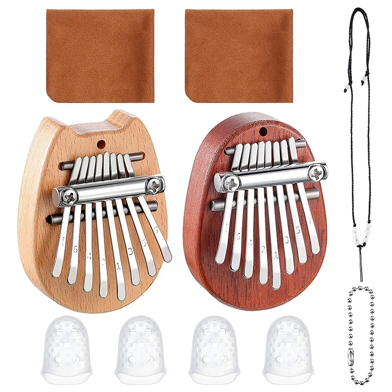 

8 keys мини Kalimba игрушечное пианино палец набор для фортепиано с вытяжным шнуром и защита для пальца, для детей и взрослых, начинающих