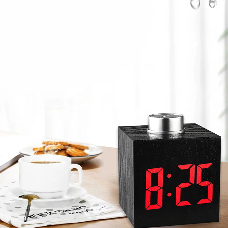 

Digital Thermometer Alarm Clock Wooden LED Backlight Voice Control Retro Glow Watch Desktop Table Luminous Clock Home Decoration