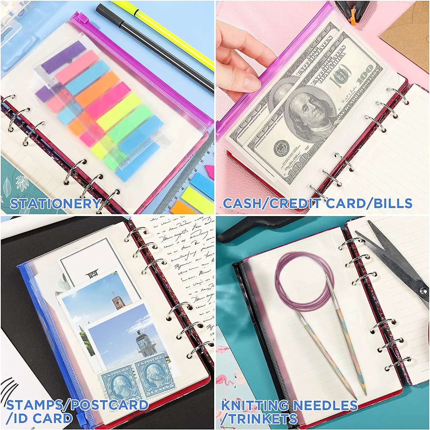 

A6 Soft PVC Notebook Binder Cover Budget Planner Binder Round Ring Protector with 3 Binder Pocket, 1 Loose Leaf Paper and Marker