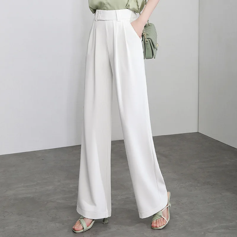

Брюки женские тонкие с завышенной талией и широкими штанинами, Свободные повседневные Прямые Штаны белого цвета, черные, на лето