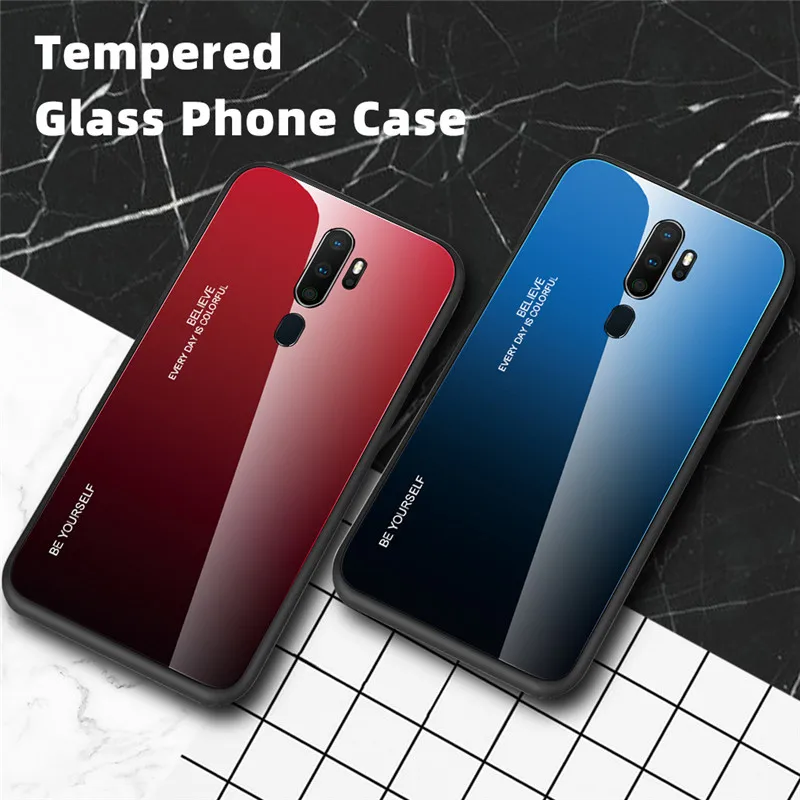 Чехол из закаленного стекла для Oppo A9 2020 A5 цветной градиентный телефонный чехол A11x