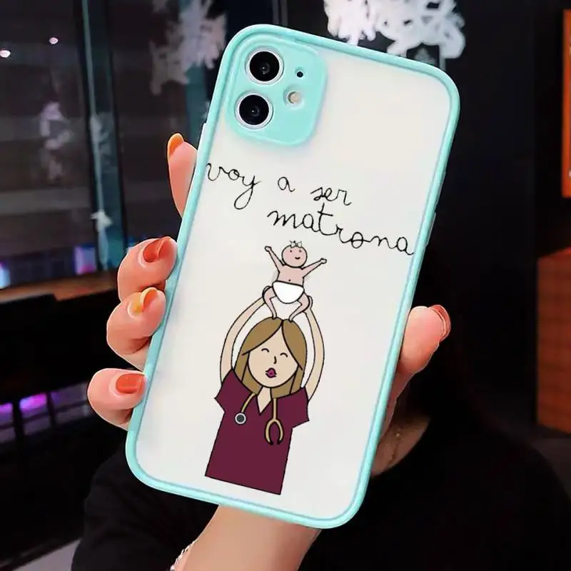 

Doctor nurse medicine cartoon Phone Case For iPhone 12 11 Mini Pro XR XS Max 7 8 Plus X Matte transparent blue Cover