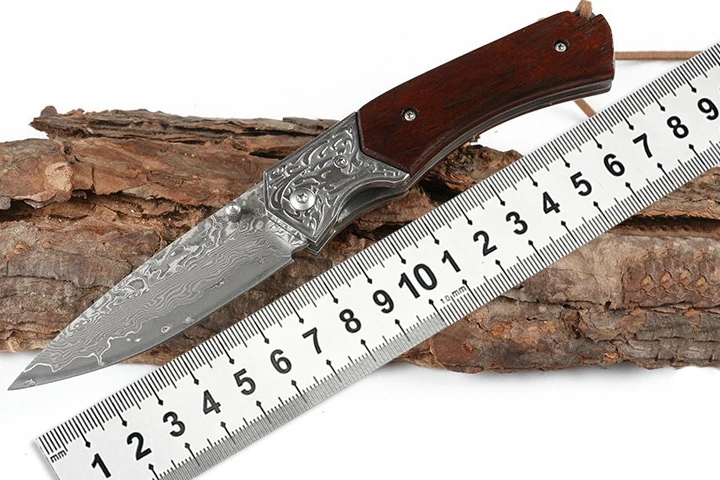 

VG10 Damascus Pattern Folding Knife Outdoor Pocket EDC Knife Jungle Hunting Knife Slicing Knife Camping Tool Training Knife