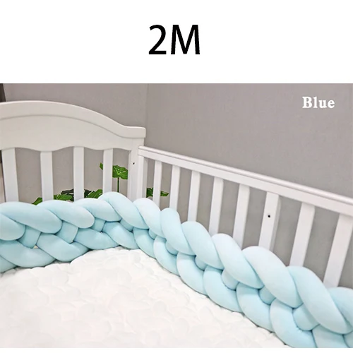Blue-2M 4 слойная оплетка с узлом, дизайнерский бампер для детской кровати, индивидуальный, 2 м/3 м, коврик для детской кроватки, защитные бортики для кроватки, аксессуары для постельных принадлежностей, бортики для кроватки - Цвет: Blue-2M