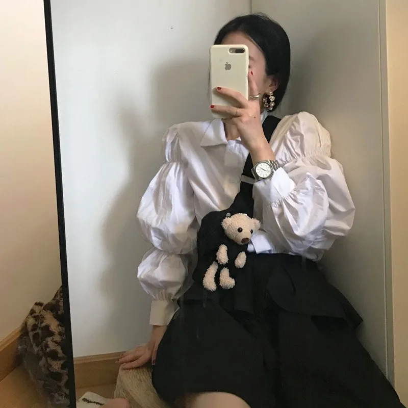 

French Sweet Girl Puff Sleeve Shirt Women's Early Spring Design Sense Niche Western Style Youthful-Looking Fried Street