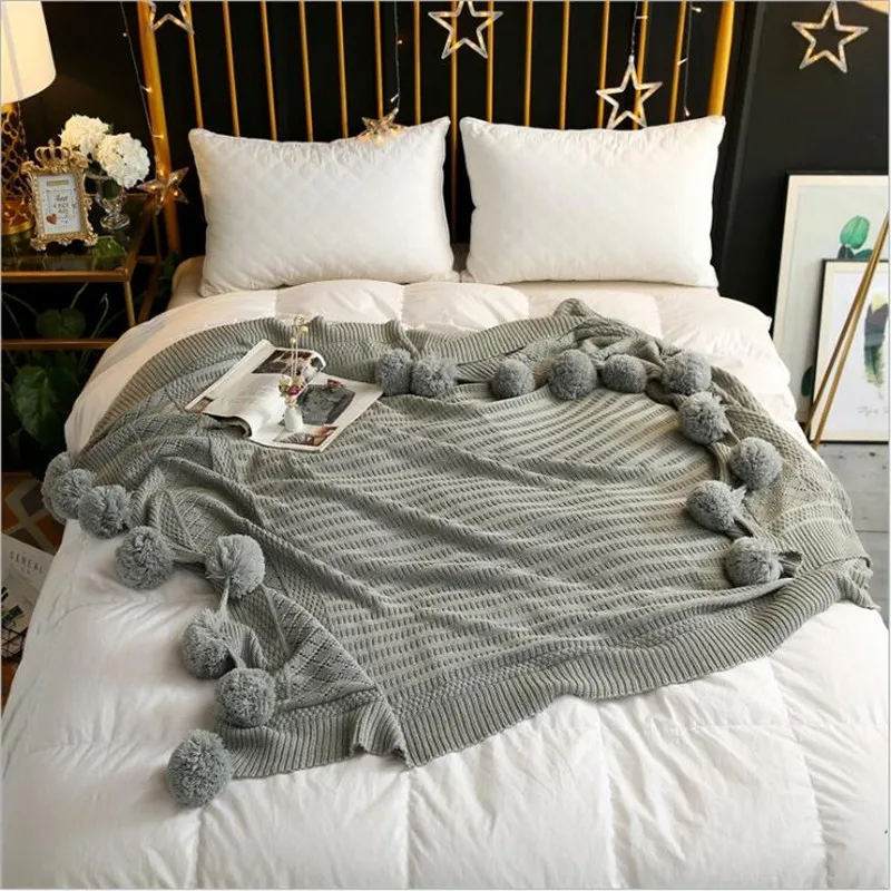 Хлопковое покрывало для дивана уютное вязаное одеяло трикотажное очень мягкое