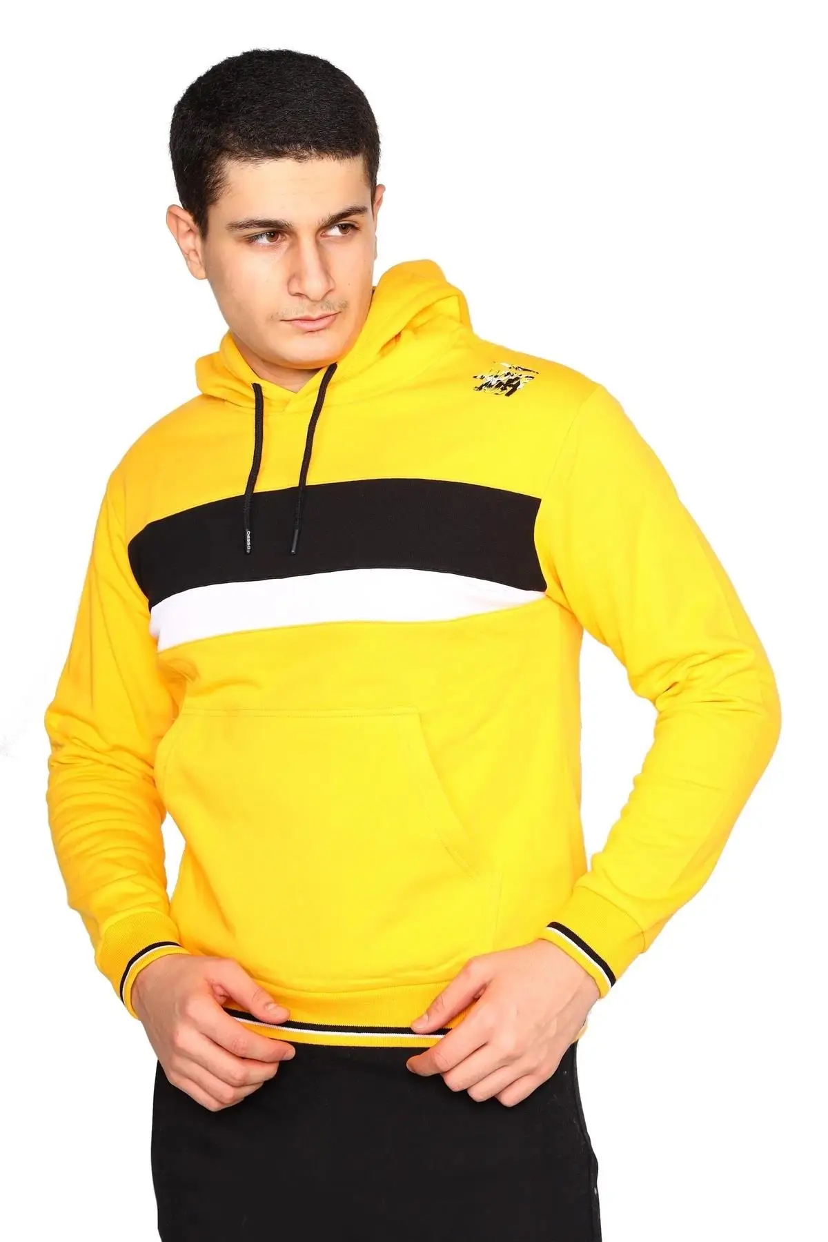 Желтый с капюшоном и карманом кенгуру 100% хлопок | Мужская одежда
