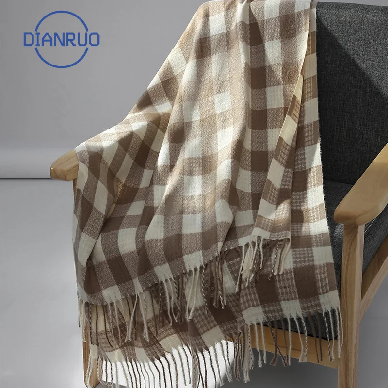 Женский утепленный клетчатый шарф DIANRUO классический теплый на осень и зиму