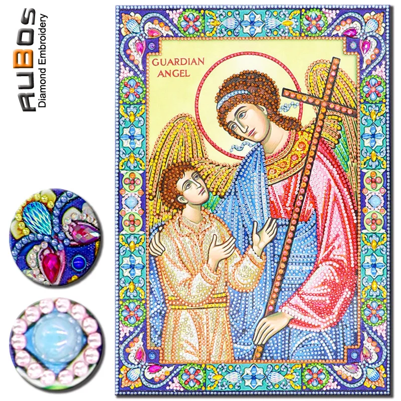 

RUBOS 5D DIY Diamond Embroidery Icon Guardian Angel Padre Pio Children Diamond Painting Religions Big Pearl Bead Mosaic Crystal