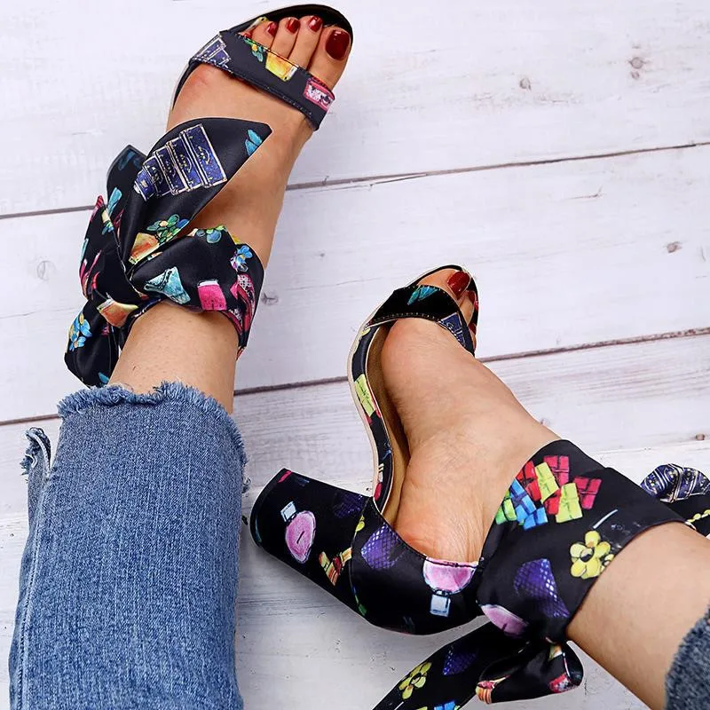 Летние Стильные сандалии из флока с лентами на высоком каблуке Модные Винтажные