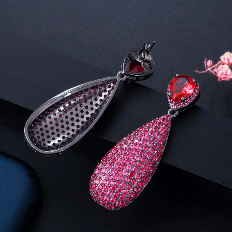 Уникальные Красные кубические циркониевые серьги BeaQueen с вышитыми