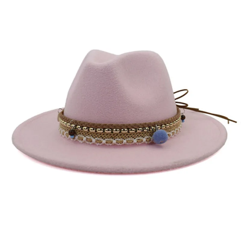 

women hats winter solid color band belt jazz cap wide brim western cowboy feltd fedora hat women men red green black winter hats