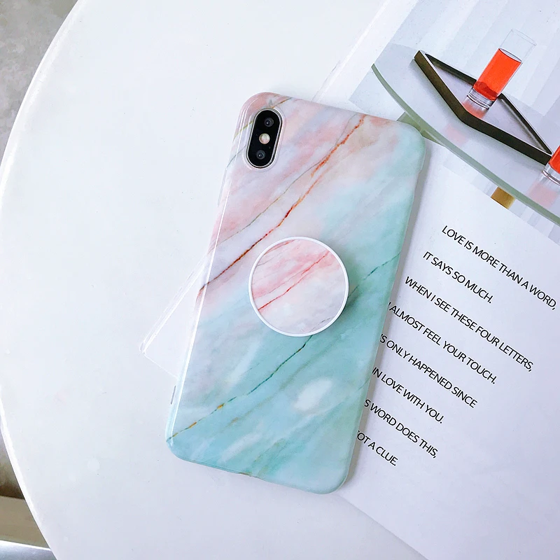 2 Модный силиконовый глянцевый мраморный чехол из ТПУ для Iphone XS Max X XR 7 8 Plus 6 6S Plus, складной держатель, чехол-подставка - Цвет: 2