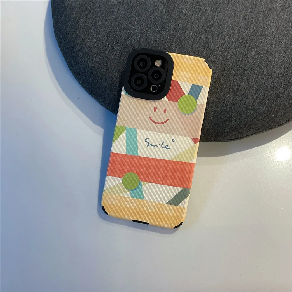 

Colour Splicing Smile Face Cartoon Phone Case For iPhone 13 12 11 PRO MAX XS X XR Silicone Soft Camera Protective Cover Shell