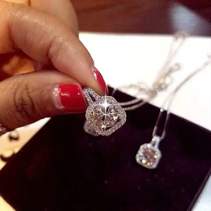 2ct лаборатория Алмазный Пасьянс кулон ожерелье серебро 925 пробы чокер массивное