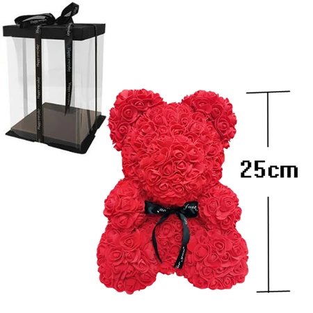 red-With box Романтическая Подарочная коробка на День святого Валентина, ПЭ, розовый медведь, искусственные розы, украшения, милый мультяшный подарок подруге, ребенку, подарок на день матери - Цвет: red-With box