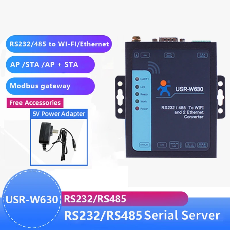 Купи USR-W630 Ethernet Серийный RS232/ RS485 к Wi-Fi преобразователю сервера Modbus RTU к Modbus TCP Sup портам 2 порта Ethernet, Modbus RTU за 3,262 рублей в магазине AliExpress