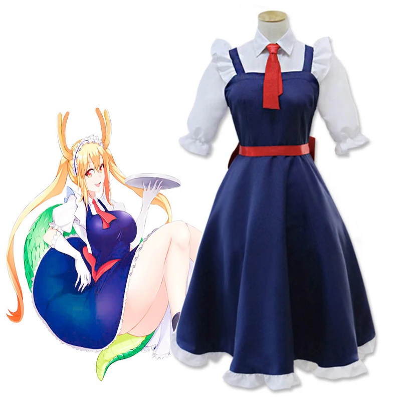 Косплей костюм горничной из аниме Мисс Кобаяси для косплея тоору Хэллоуина