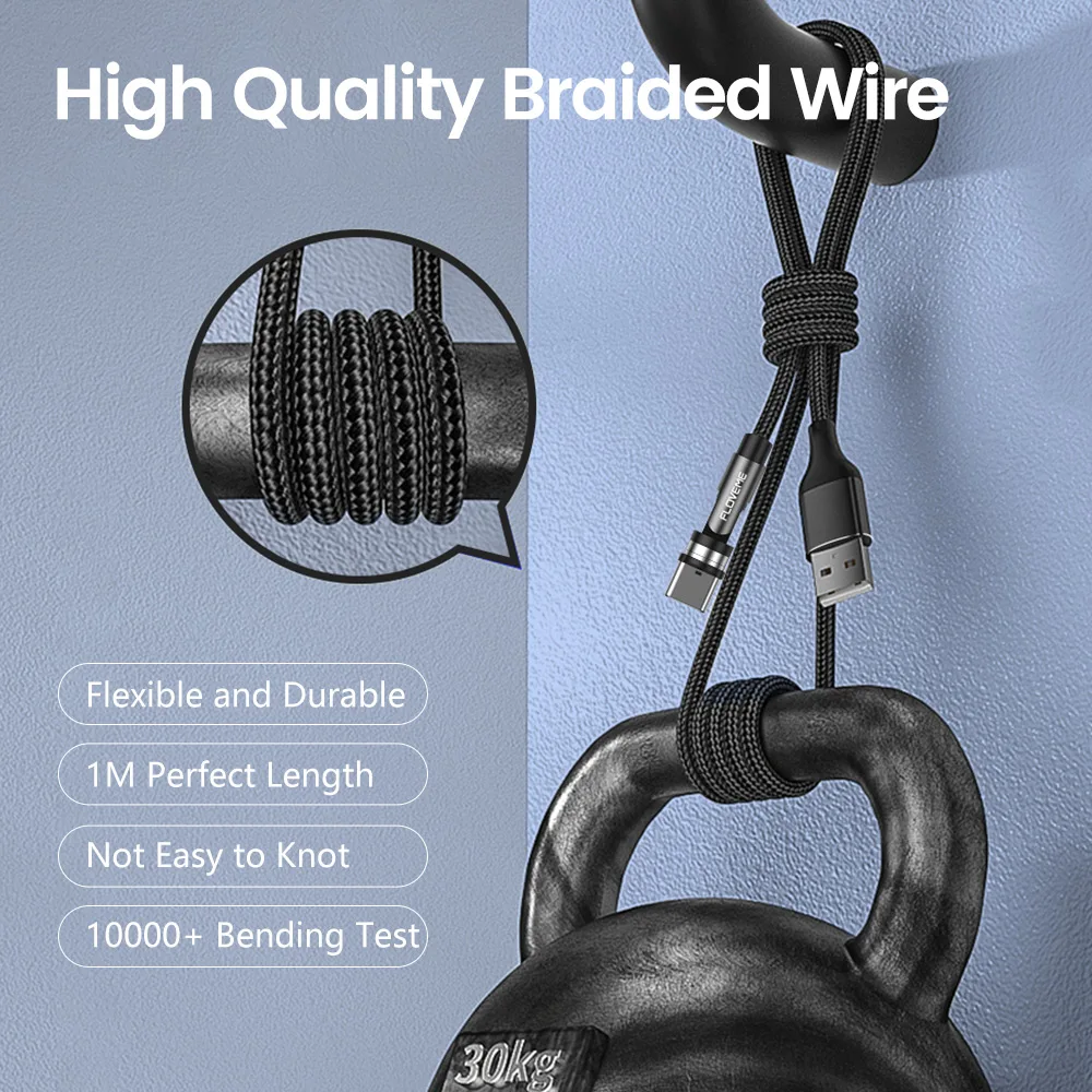 FLOVEME USB C Cable 540 Degree Type c Rotate Magnetic Cable Magnet Charger Micro USB Phone Accessories For For iPhone Xiaomi 11