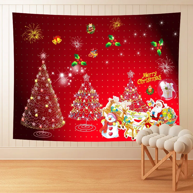

Christmas Tapestry Wall Hanging Santa Clause Fireplace Socks Gifts Printed Tapestry Bedspread Cartoon Wall Cloth Home Decor