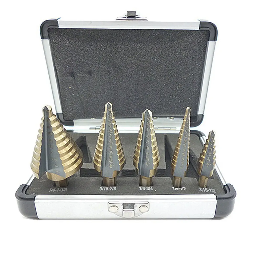 

5PCS/Set Step Drill Bits Groove Step Drill Bit Kit for DIY Woodworking Aluminum Case Metal Drilling Tool Cutter Tool