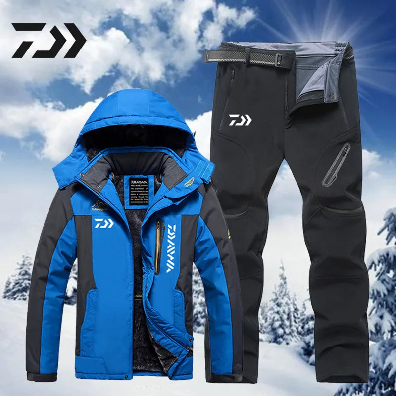 

2021 Daiwa Men's Winter Fishing Clothing Plus Velvet Thickening Waterproof Windproof Fishing Suits Outdoor Fishing Jackets+pants