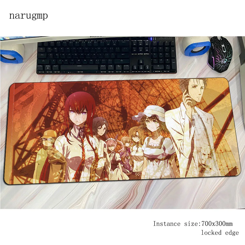 

steins gate mousepad 800x300x4mm thick Computer mouse mat gamer gamepad pc locked edge gaming mousemat desk pad office padmouse