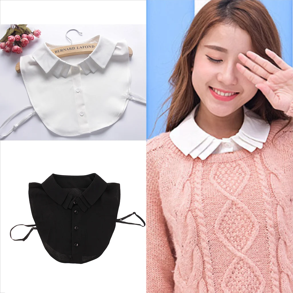 

Womens Fake Collar Removable False Blouse Embroidered Chiffon