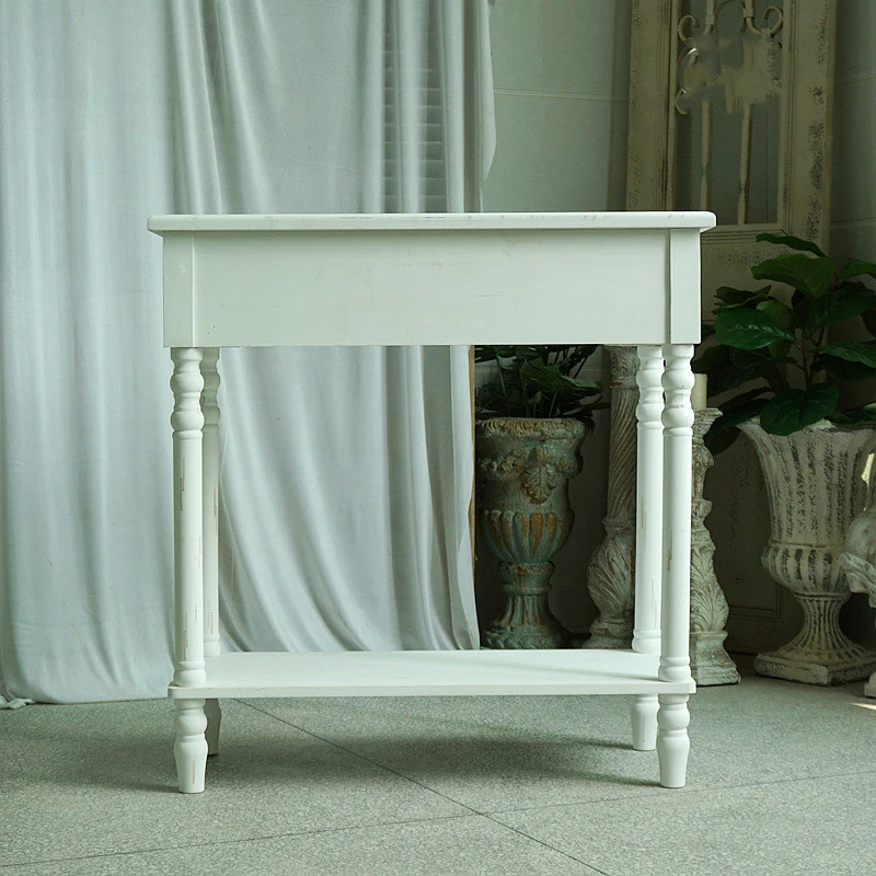 Ручной работы твердая французская консоль стол потертый белый|Пристенный