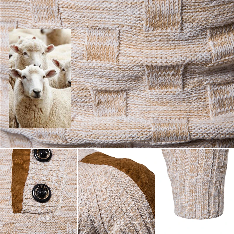 Мужской теплый пуловер рождественские свитера с пуговицами вязаные пуловеры