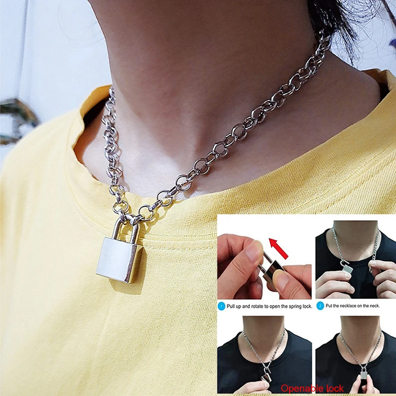 

Fashion Punk Link Chain Openable Padlock Pendant Necklace Women Trendy Jewelry