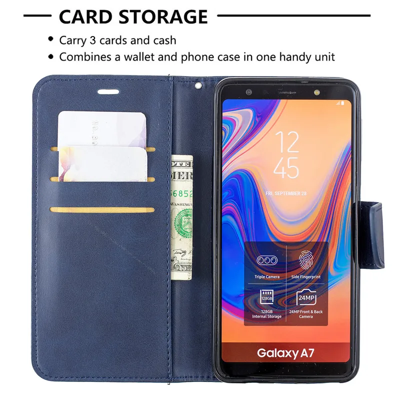 Чехол-книжка для samsung Galaxy A7, кожаный чехол-кошелек для samsung A6 A8 A7 Plus A3 A5, однотонный цветной чехол