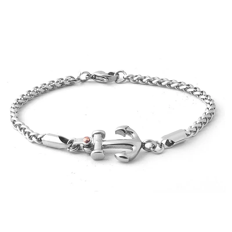 

Runda 2020, модные ювелирные изделия, летний браслет с подвесками в виде якоря и розовое золото, нержавеющая сталь, витая цепь, мужской браслет